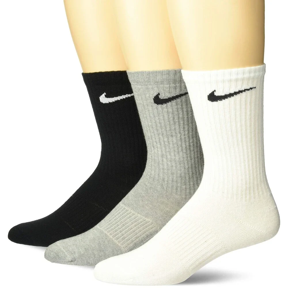 Nike Lightweight Crew Socks 3-Pair White/Grey/Black Medium New